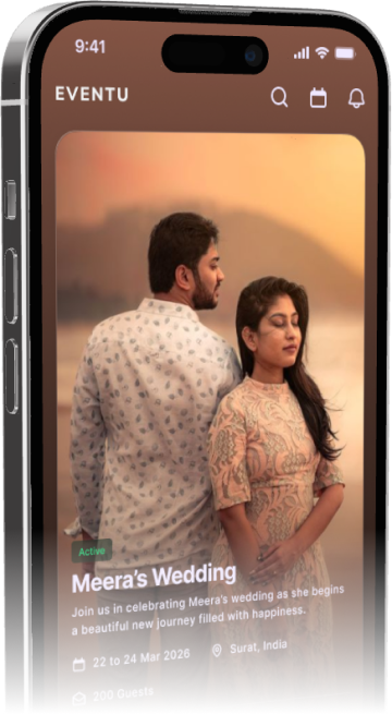 Eventu app showing Meera’s Wedding